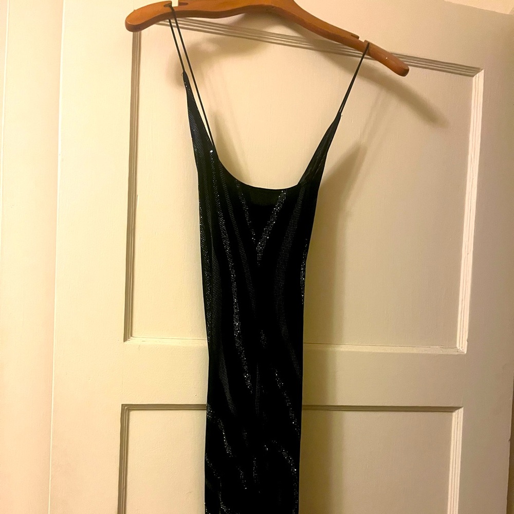 Sleek Black Sparkle Slip Dress - Women's